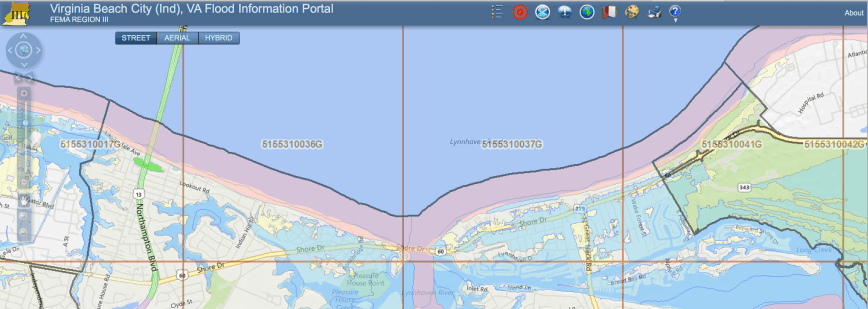 Screen grab of Virginia Beach Flood Information Portal map