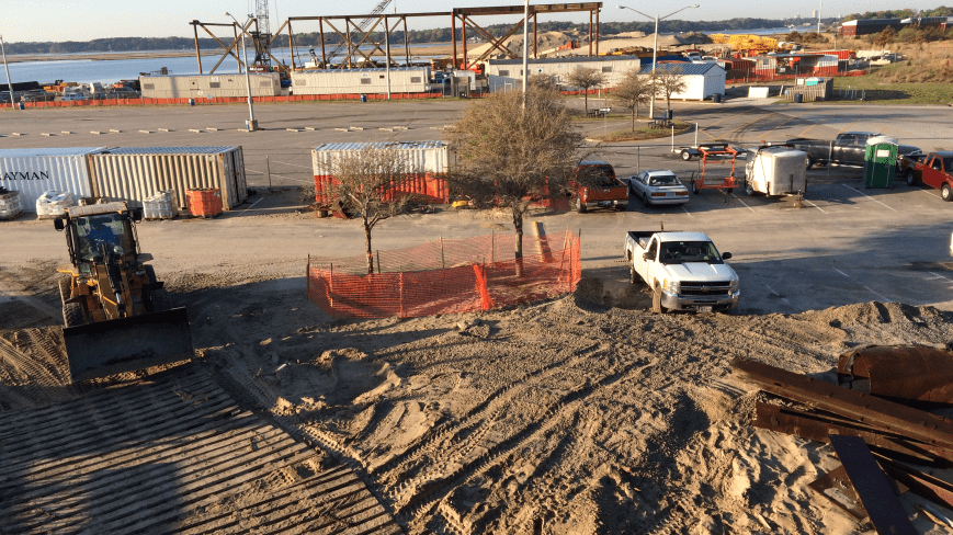 Orange fencing to add some extra visual cues for the hard working crews 
