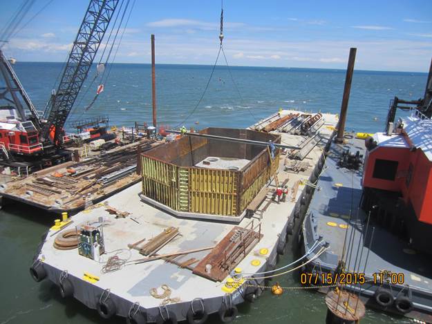 Seal Slab and Footing Formwork Being Assembled and Readied for Placement at Pier 4.