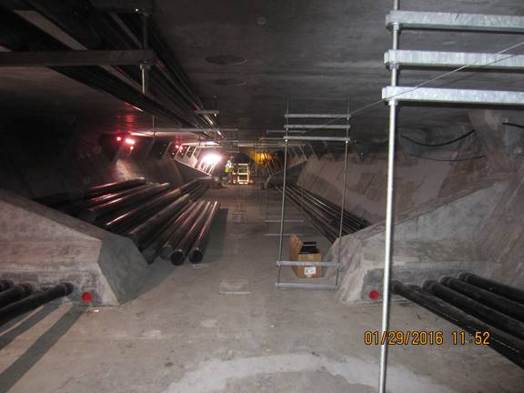 Utility conduits being installed inside the westbound Lesner Bridge