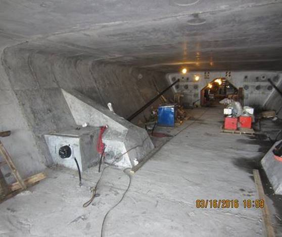 Temporary External Tendons (black pipe) inside Span 5 of the new Westbound Lesner Bridge
